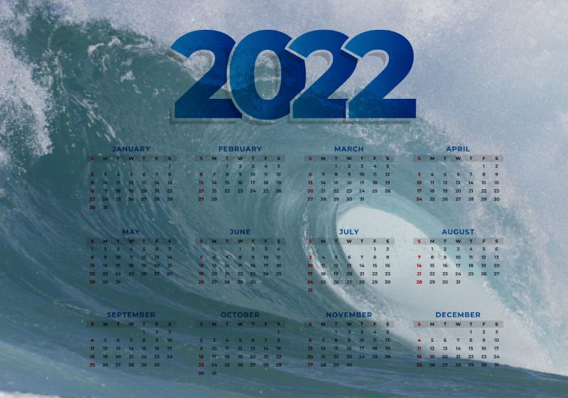 calendario e onda no fundo