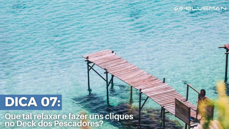 O deck dos pescadores e otimo para fotos Foto aérea de deck e mar azul cristalino.